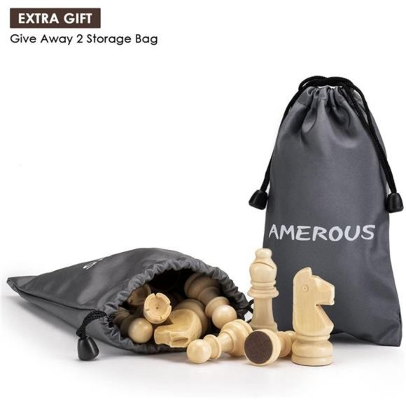 Wooden Chess Pieces Only,Staunton Style Wood Chessmen with 3.15"King-Storage Bag - Picture 7 of 7